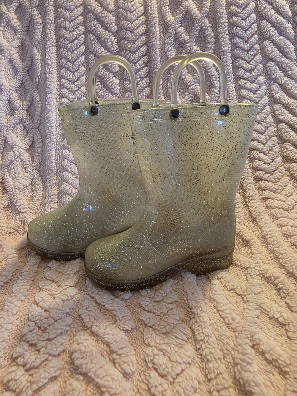 Glittery Clear Light Up Rain Boots with Handles Kids Size 7